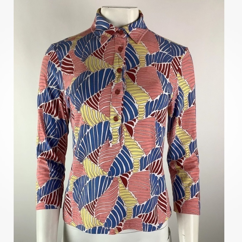 J. McLaughlin Sz S Hawaiian Print Popover Top Multicolor Cotton Modal Casual